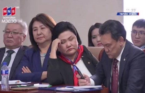 Ерөнхийлөгч утаа ярьж байхад Д.Оюунхорол унтсаар...