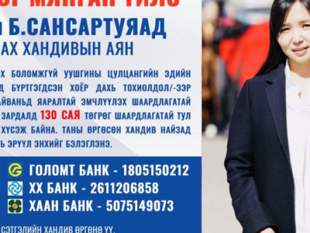 Сэтгүүлч Б.Сансартуяад туслах нэг үзэг мянган үйлс аян өрнүүлж байна