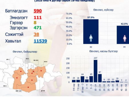 ХӨСҮТ: Улаанбурхан өвчний батлагдсан тохиолдлын тоо 590 болж, 471 иргэн эдгэрсэн