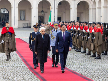 Монгол Улсын Ерөнхийлөгч У.Хүрэлсүхийг Бүгд Найрамдах Итали Улсын Ерөнхийлөгч Сэржо Маттарэлла албан ёсоор угтаж авлаа